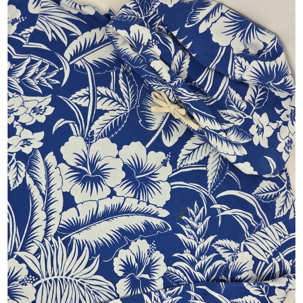 Polo Ralph Lauren Mens XXL Tropical Floral Spa Terry Hoodie-Blue and White